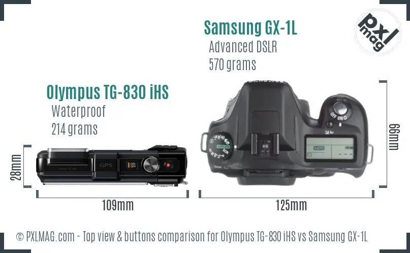 Olympus TG-830 iHS vs Samsung GX-1L top view buttons comparison