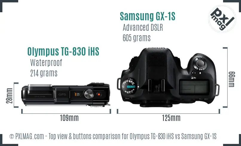 Olympus TG-830 iHS vs Samsung GX-1S top view buttons comparison