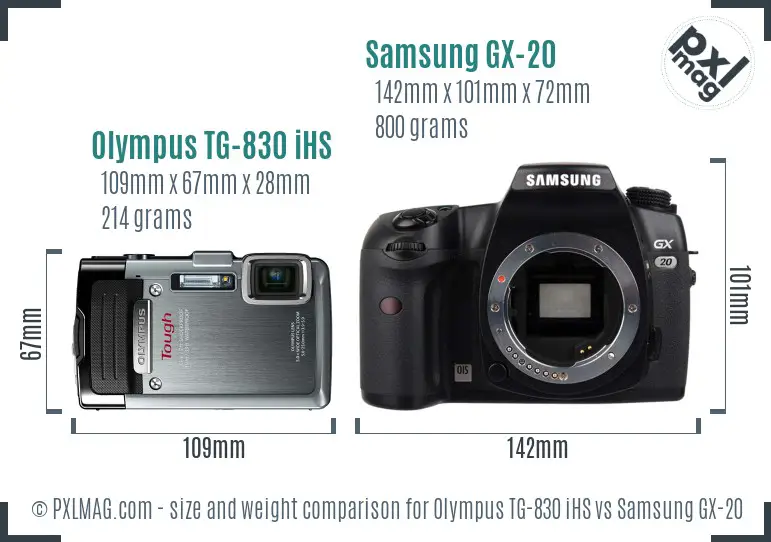Olympus TG-830 iHS vs Samsung GX-20 size comparison