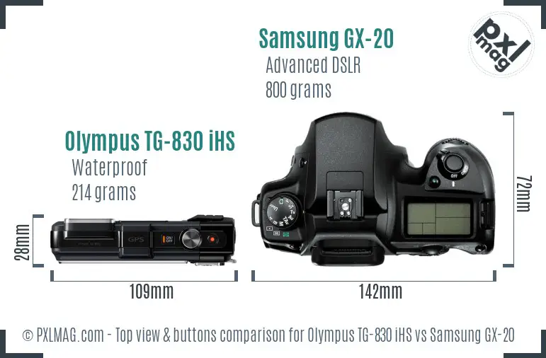 Olympus TG-830 iHS vs Samsung GX-20 top view buttons comparison
