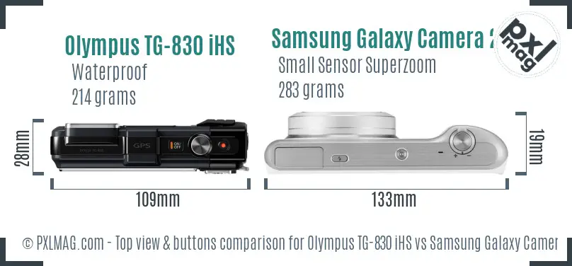 Olympus TG-830 iHS vs Samsung Galaxy Camera 2 top view buttons comparison