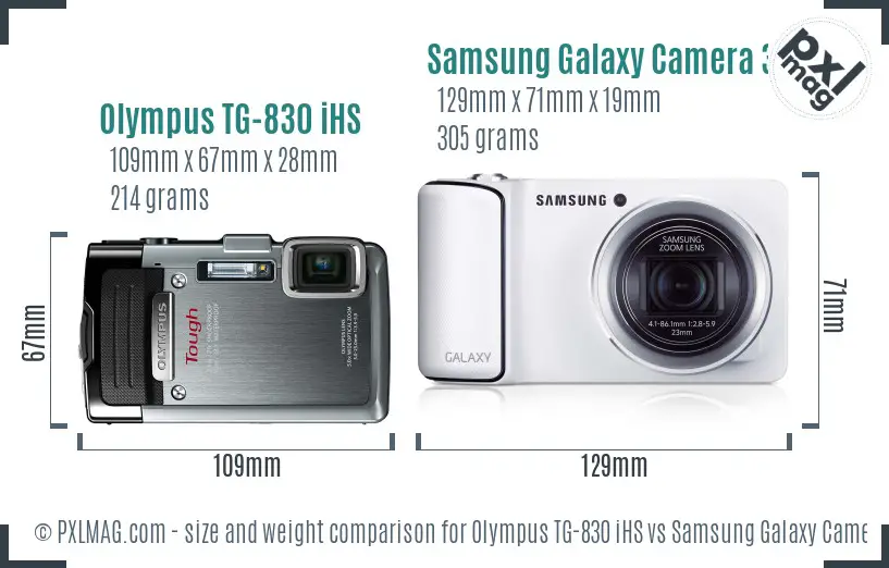 Olympus TG-830 iHS vs Samsung Galaxy Camera 3G size comparison