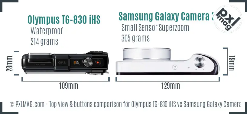 Olympus TG-830 iHS vs Samsung Galaxy Camera 3G top view buttons comparison