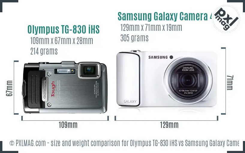 Olympus TG-830 iHS vs Samsung Galaxy Camera 4G size comparison
