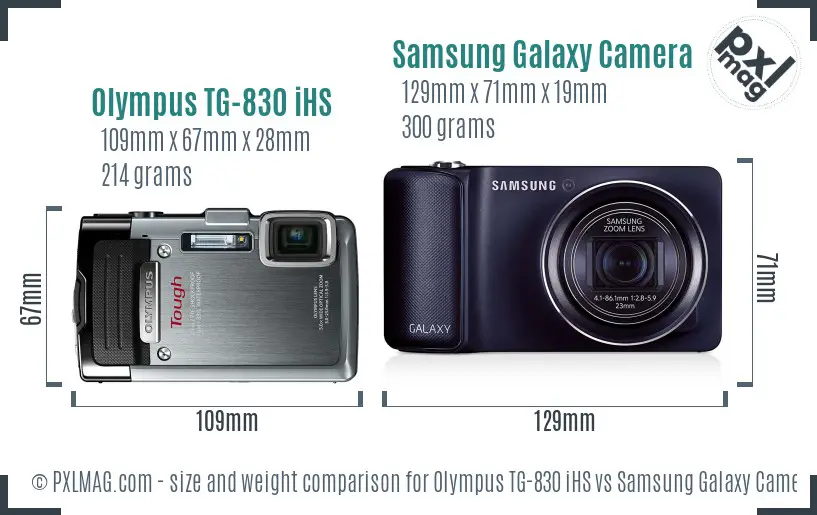 Olympus TG-830 iHS vs Samsung Galaxy Camera size comparison