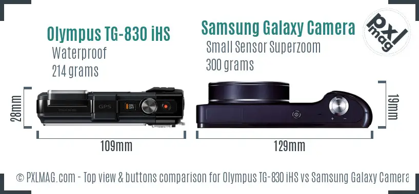 Olympus TG-830 iHS vs Samsung Galaxy Camera top view buttons comparison