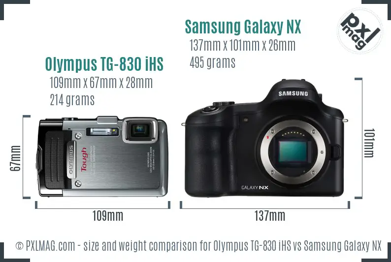 Olympus TG-830 iHS vs Samsung Galaxy NX size comparison