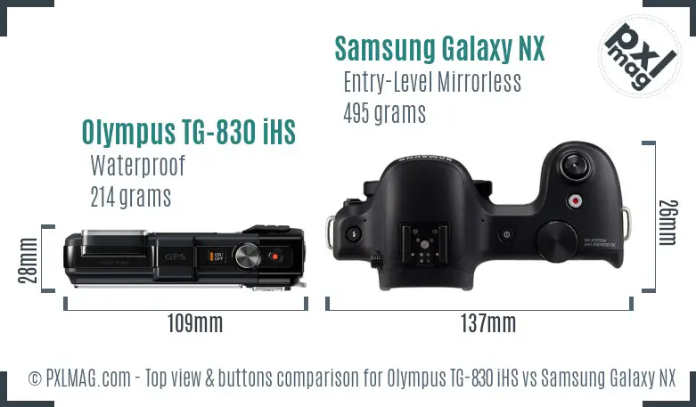 Olympus TG-830 iHS vs Samsung Galaxy NX top view buttons comparison