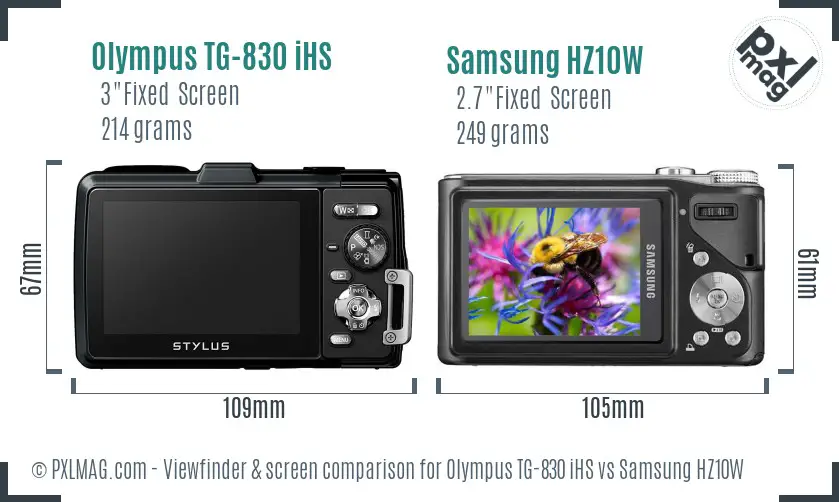 Olympus TG-830 iHS vs Samsung HZ10W Screen and Viewfinder comparison