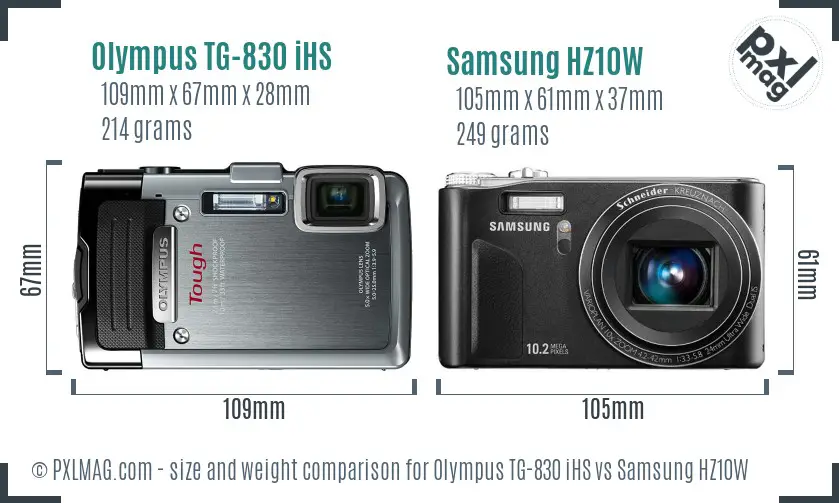 Olympus TG-830 iHS vs Samsung HZ10W size comparison