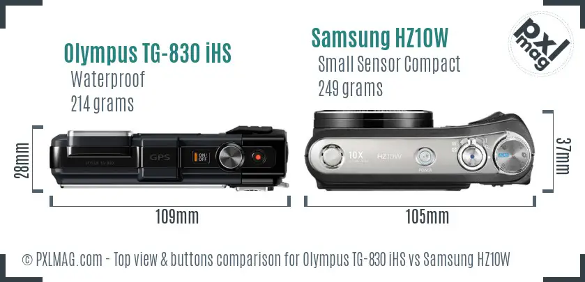 Olympus TG-830 iHS vs Samsung HZ10W top view buttons comparison