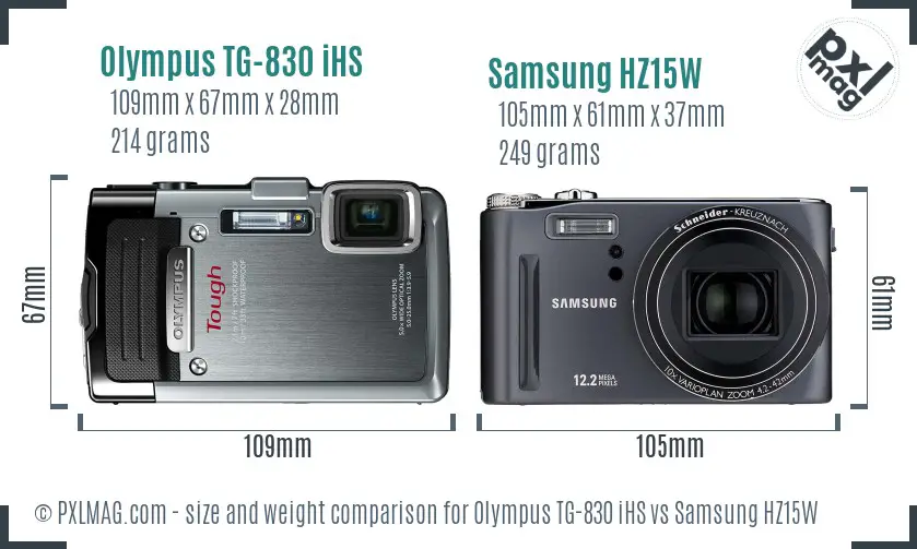 Olympus TG-830 iHS vs Samsung HZ15W size comparison