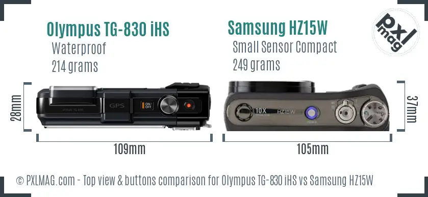 Olympus TG-830 iHS vs Samsung HZ15W top view buttons comparison