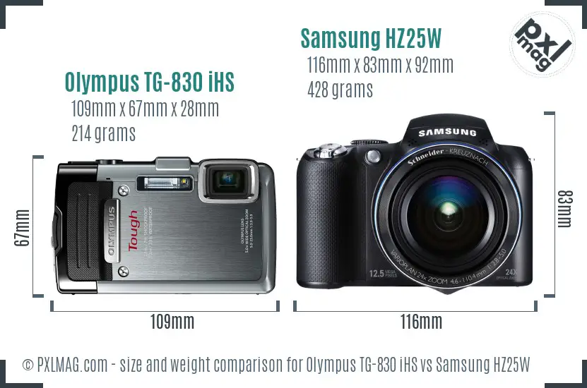 Olympus TG-830 iHS vs Samsung HZ25W size comparison