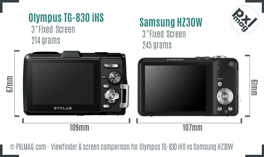 Olympus TG-830 iHS vs Samsung HZ30W Screen and Viewfinder comparison