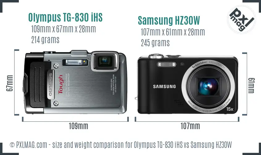 Olympus TG-830 iHS vs Samsung HZ30W size comparison