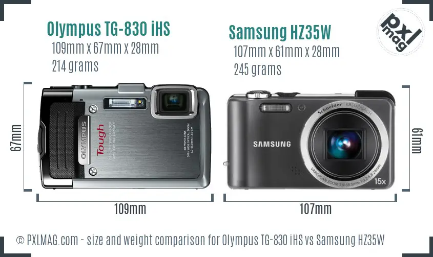 Olympus TG-830 iHS vs Samsung HZ35W size comparison