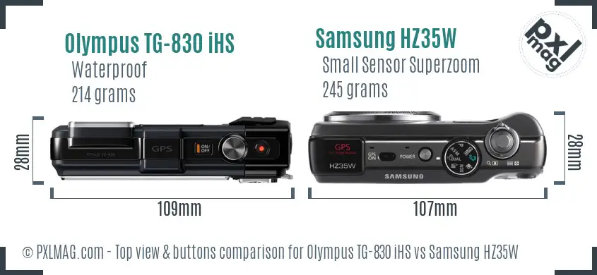 Olympus TG-830 iHS vs Samsung HZ35W top view buttons comparison
