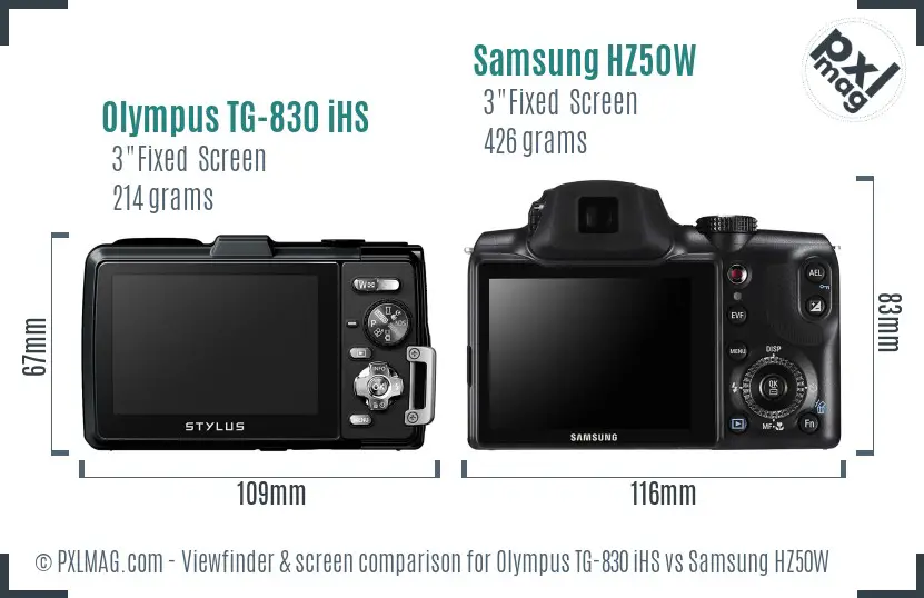 Olympus TG-830 iHS vs Samsung HZ50W Screen and Viewfinder comparison