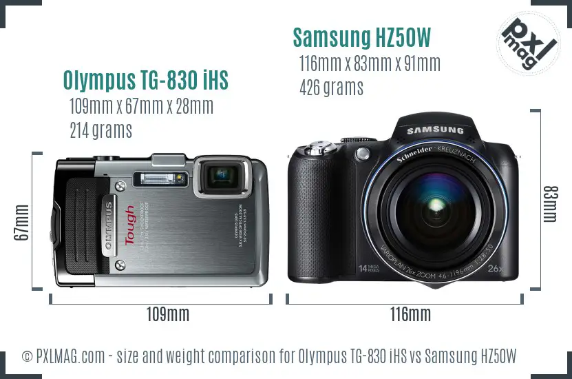 Olympus TG-830 iHS vs Samsung HZ50W size comparison
