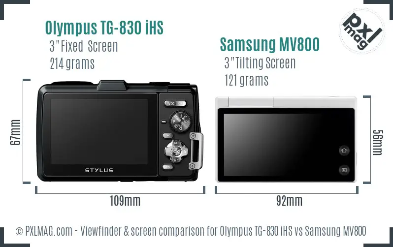 Olympus TG-830 iHS vs Samsung MV800 Screen and Viewfinder comparison