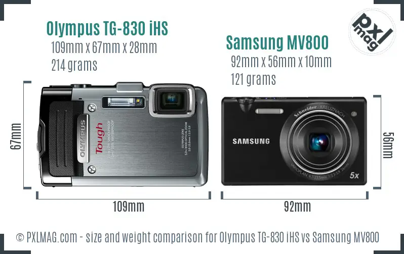 Olympus TG-830 iHS vs Samsung MV800 size comparison