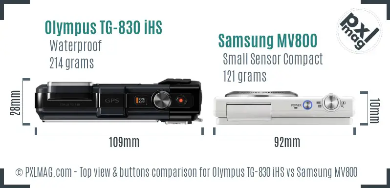 Olympus TG-830 iHS vs Samsung MV800 top view buttons comparison