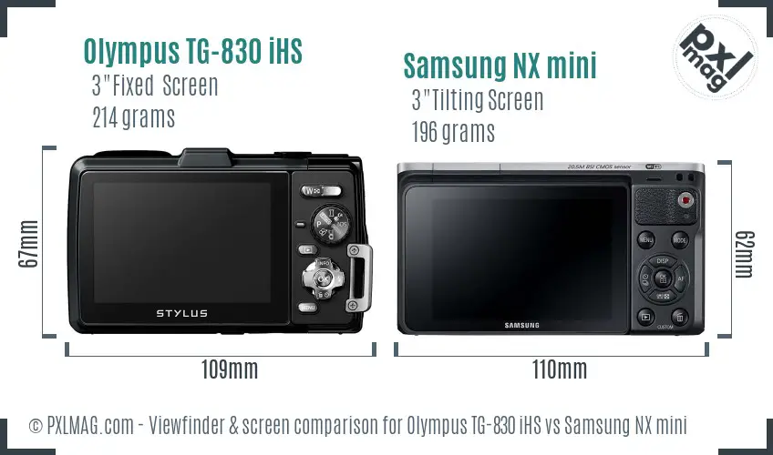 Olympus TG-830 iHS vs Samsung NX mini Screen and Viewfinder comparison