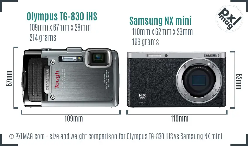 Olympus TG-830 iHS vs Samsung NX mini size comparison