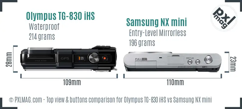 Olympus TG-830 iHS vs Samsung NX mini top view buttons comparison