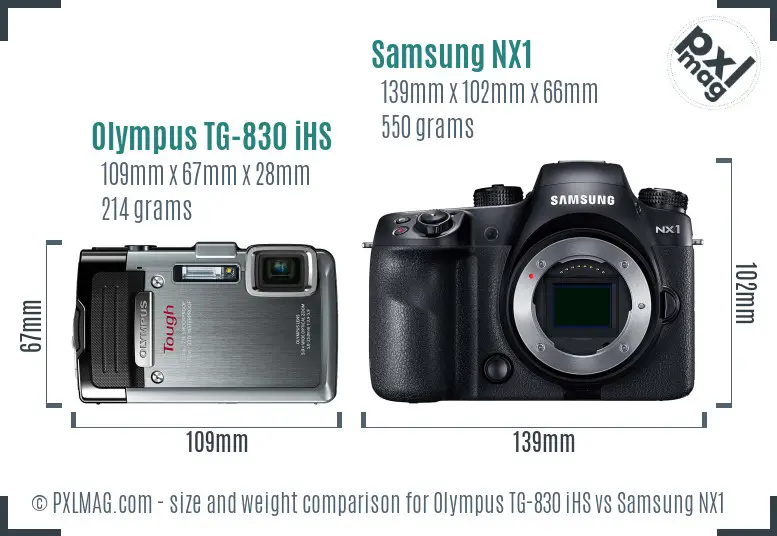 Olympus TG-830 iHS vs Samsung NX1 size comparison Olympus TG-830 iHS vs Samsung NX1 size comparison