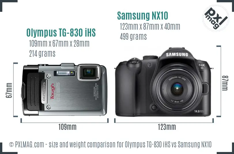 Olympus TG-830 iHS vs Samsung NX10 size comparison