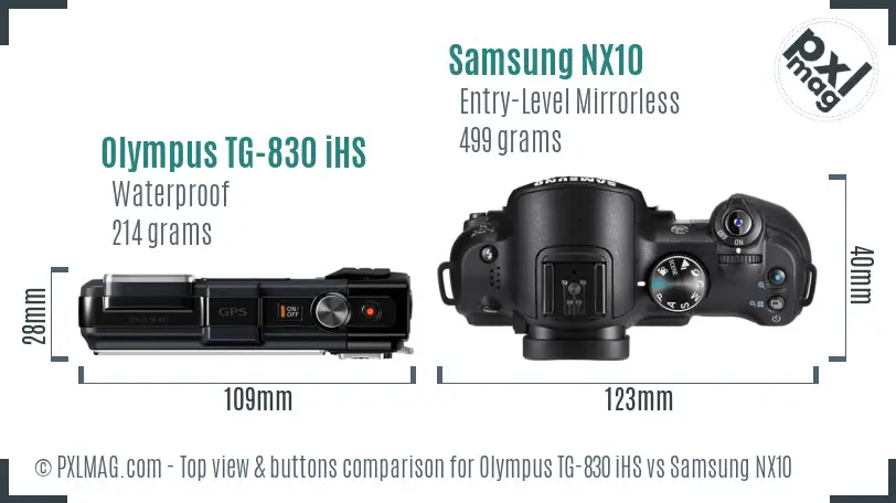 Olympus TG-830 iHS vs Samsung NX10 top view buttons comparison