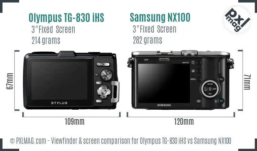 Olympus TG-830 iHS vs Samsung NX100 Screen and Viewfinder comparison