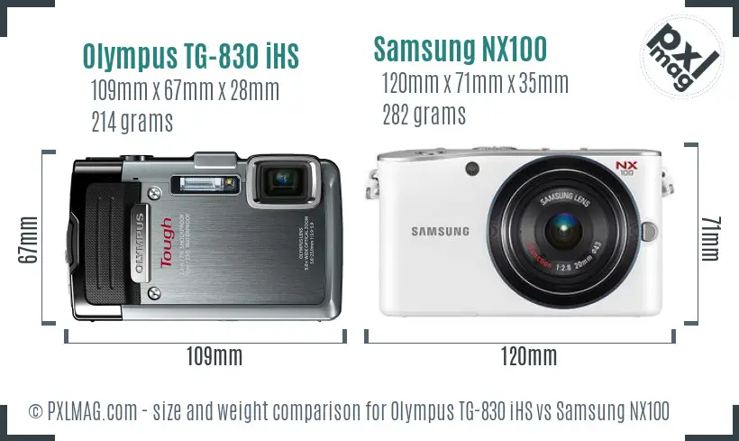 Olympus TG-830 iHS vs Samsung NX100 size comparison