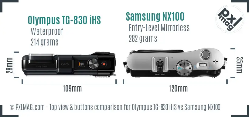 Olympus TG-830 iHS vs Samsung NX100 top view buttons comparison