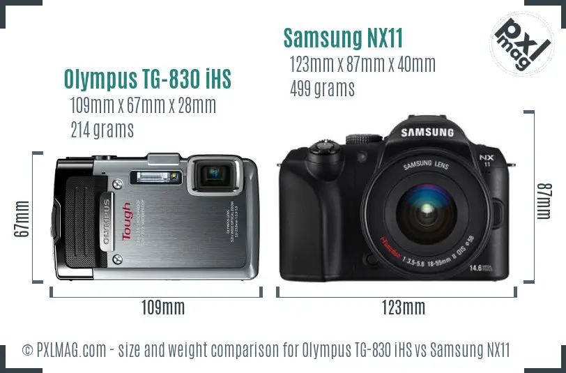 Olympus TG-830 iHS vs Samsung NX11 size comparison Olympus TG-830 iHS vs Samsung NX11 size comparison