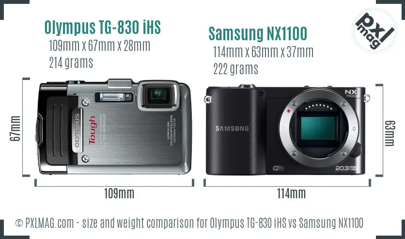 Olympus TG-830 iHS vs Samsung NX1100 size comparison