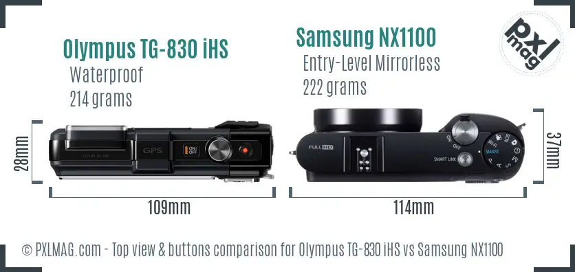 Olympus TG-830 iHS vs Samsung NX1100 top view buttons comparison