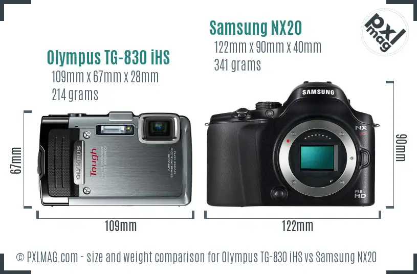 Olympus TG-830 iHS vs Samsung NX20 size comparison Olympus TG-830 iHS vs Samsung NX20 size comparison