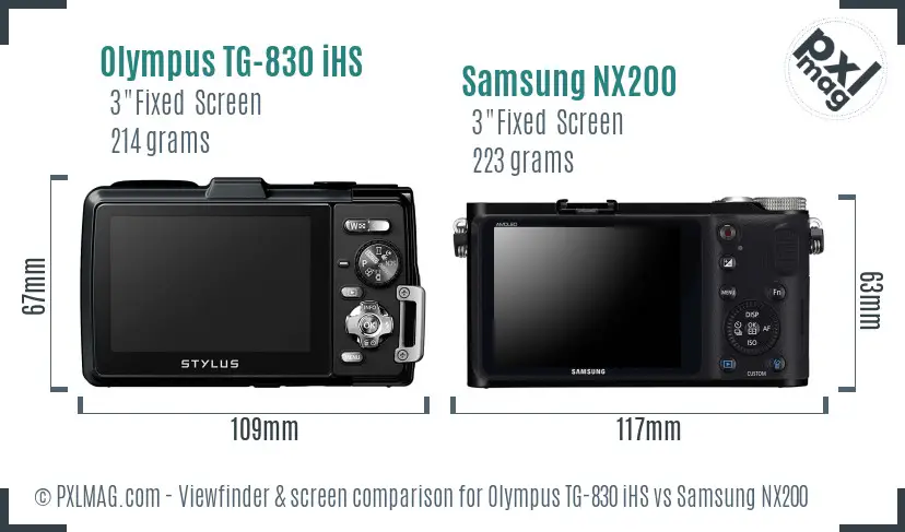 Olympus TG-830 iHS vs Samsung NX200 Screen and Viewfinder comparison