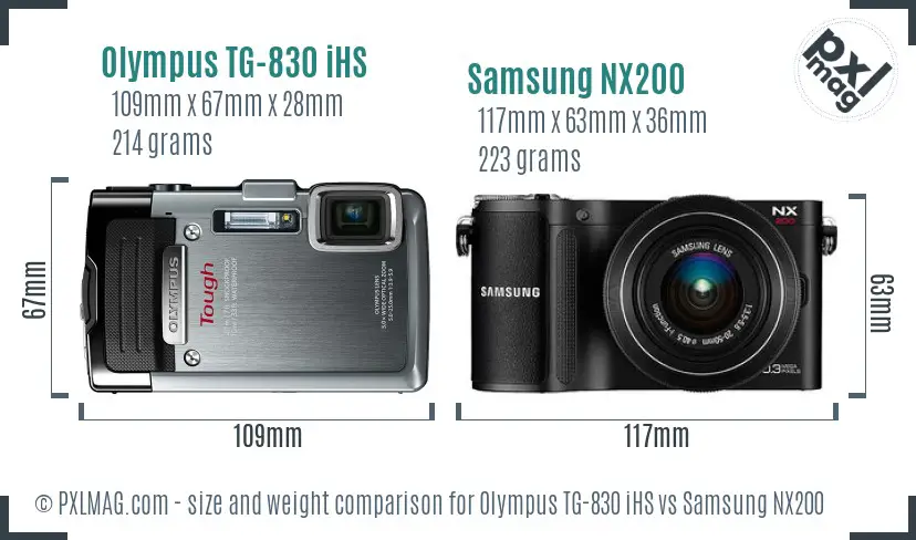 Olympus TG-830 iHS vs Samsung NX200 size comparison