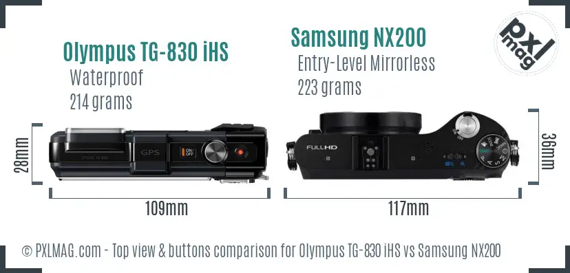 Olympus TG-830 iHS vs Samsung NX200 top view buttons comparison