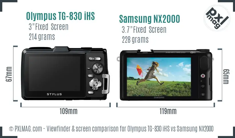 Olympus TG-830 iHS vs Samsung NX2000 Screen and Viewfinder comparison