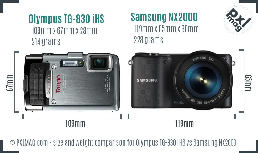 Olympus TG-830 iHS vs Samsung NX2000 size comparison