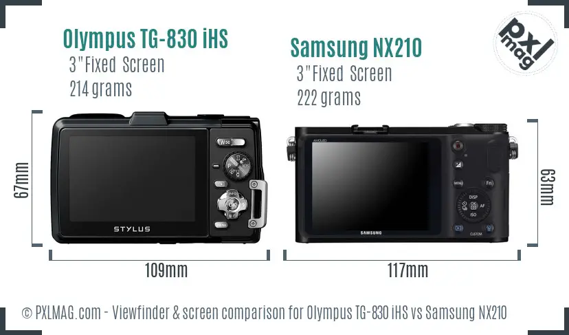 Olympus TG-830 iHS vs Samsung NX210 Screen and Viewfinder comparison