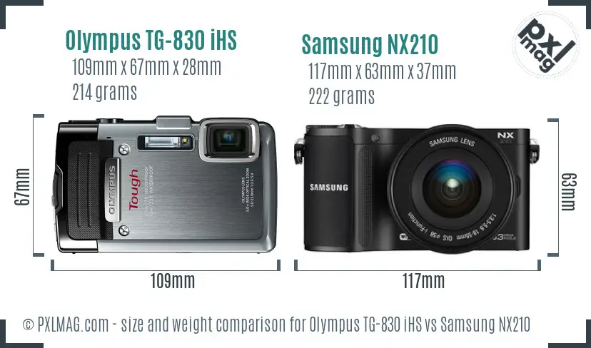 Olympus TG-830 iHS vs Samsung NX210 size comparison