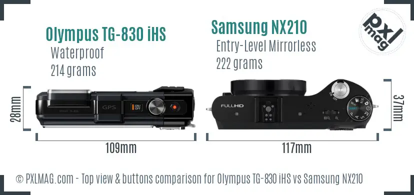 Olympus TG-830 iHS vs Samsung NX210 top view buttons comparison
