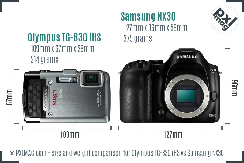 Olympus TG-830 iHS vs Samsung NX30 size comparison