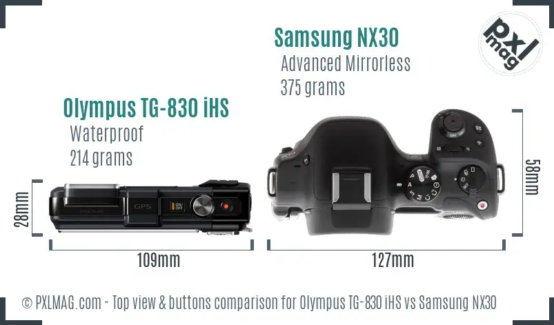 Olympus TG-830 iHS vs Samsung NX30 top view buttons comparison
